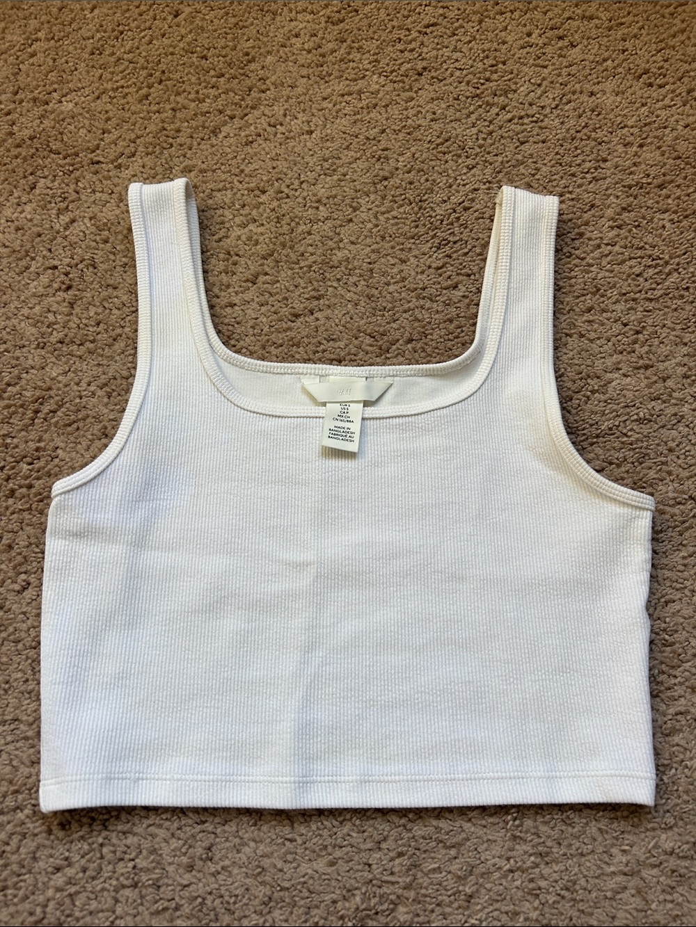 H&M Ivory Ribbed Square-Neck Crop Tank Top